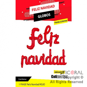 GLOBOS METALIZADOS FRASE FELIZ NAVIDAD ROJO x 1 UNIDADES